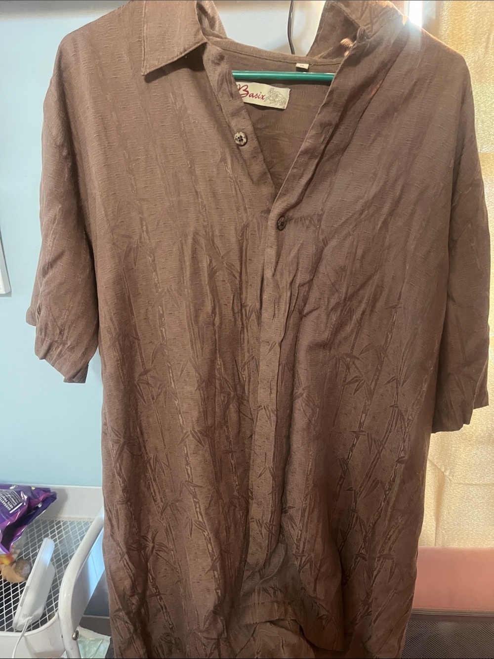 Basix Men's Casual Brown Short-Sleeve Button-Down Shirt